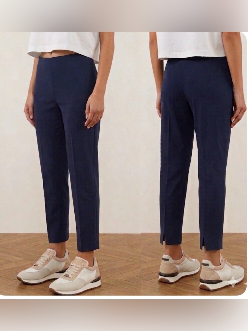Peserico Cropped Slit-Hem Garbadine Trousers Size 8 US 44 Ink Blue